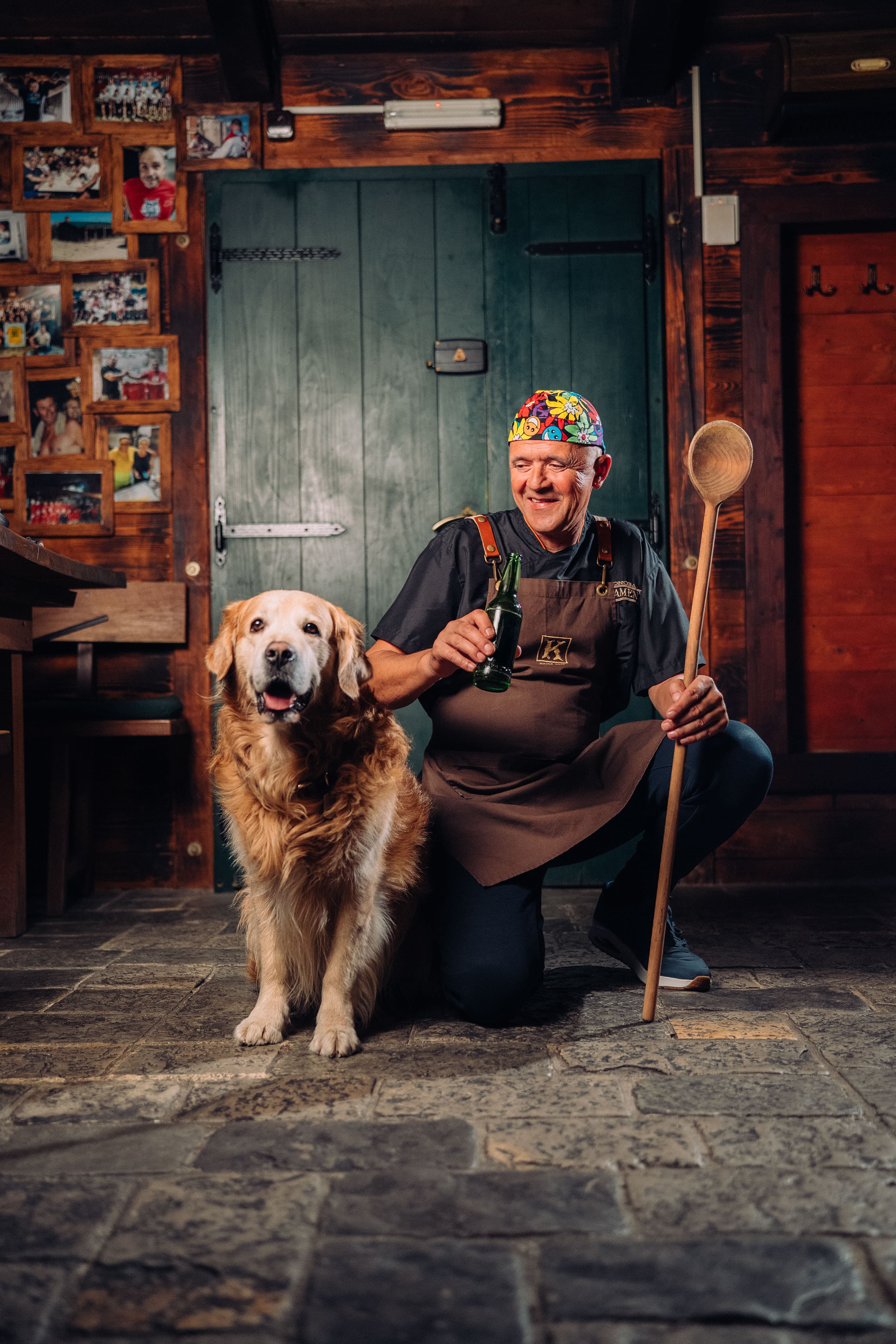 Dragan with his dog at the restaurant
